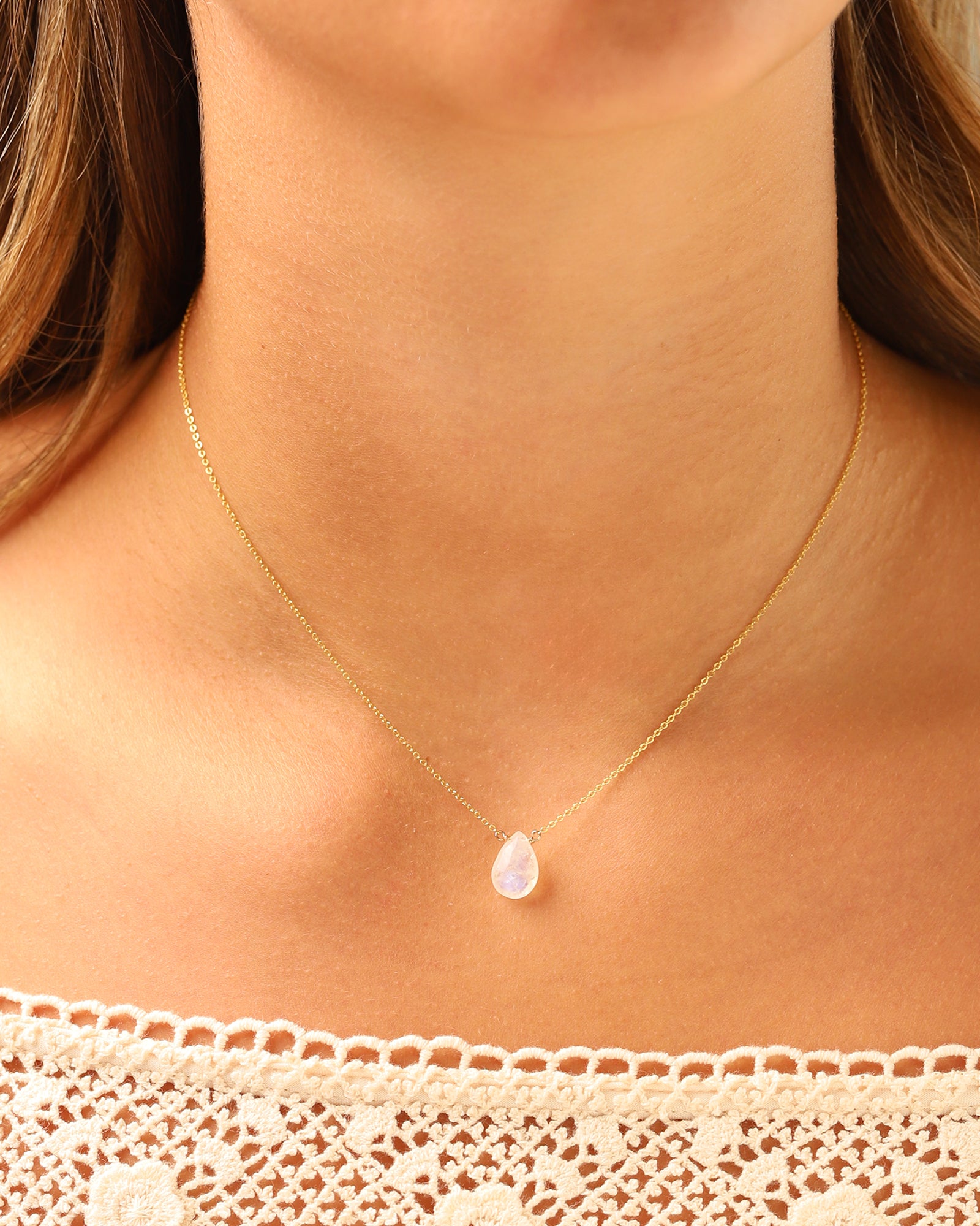 Stoned By Gem Jar-Rainbow Moonstone Pear Cable Chain Necklace | 8mm-Necklaces-Blue Ruby Jewellery-Vancouver Canada