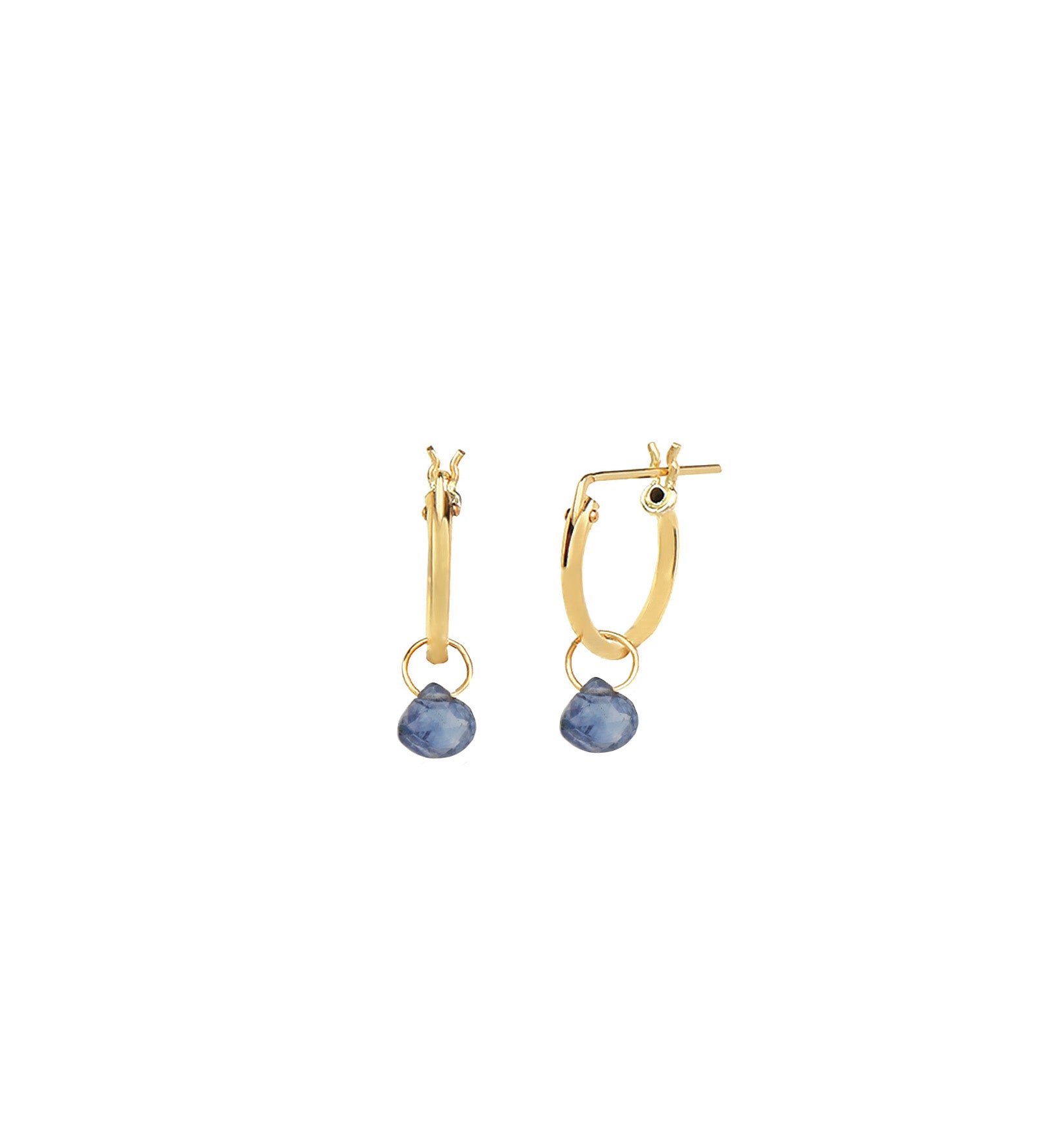Blue Kyanite Heart Floating Drop Huggies | 12mm 14k Gold Filled, Blue Kyanite