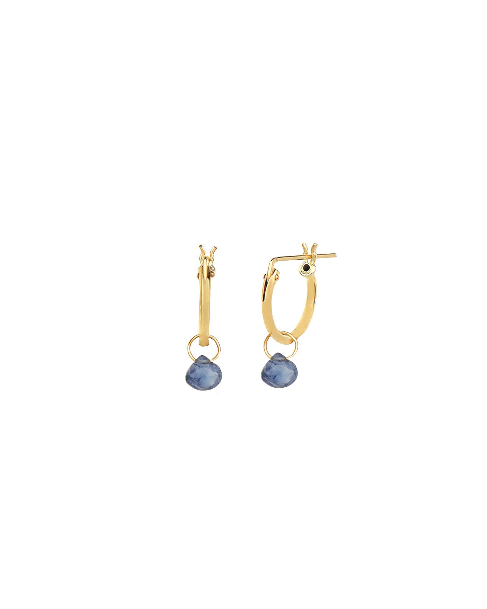 Blue Kyanite Heart Floating Drop Huggies | 12mm 14k Gold Filled, Blue Kyanite
