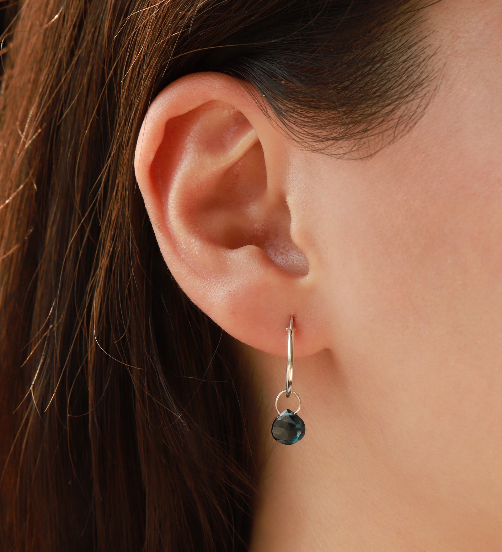 Stoned By Gem Jar-London Blue Topaz Heart Floating Drop Huggies | 14mm-Earrings-Blue Ruby Jewellery-Vancouver Canada