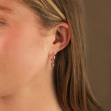 Pink Topaz Heart Floating Pear Huggies | 14mm 14k Gold Filled, Pink Topaz