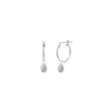 Moonstone Floating Pear Huggies | 14mm Sterling Silver, Moonstone
