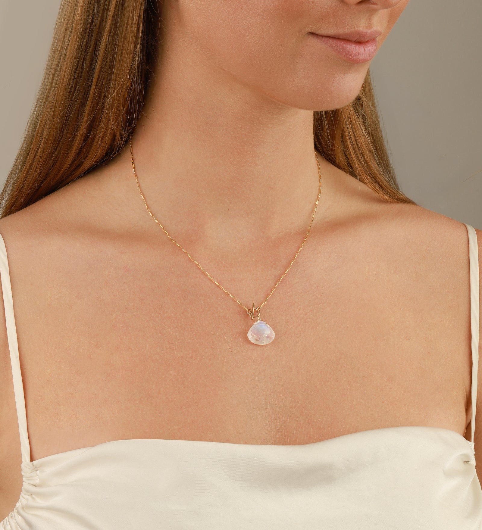Moonstone Toggle Necklace 14k Gold Filled, Moonstone