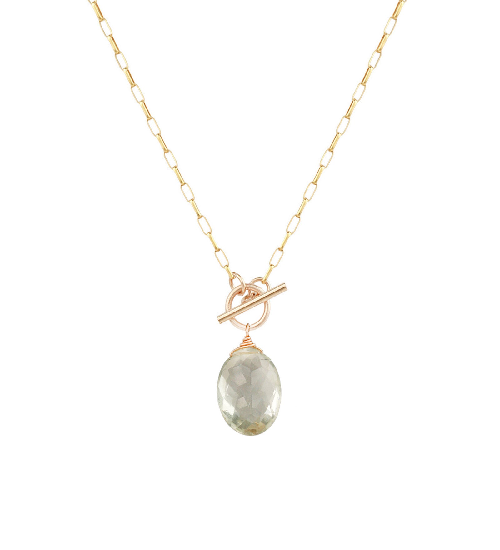 Prasiolite Toggle Necklace 14k Gold Filled, Prasiolite