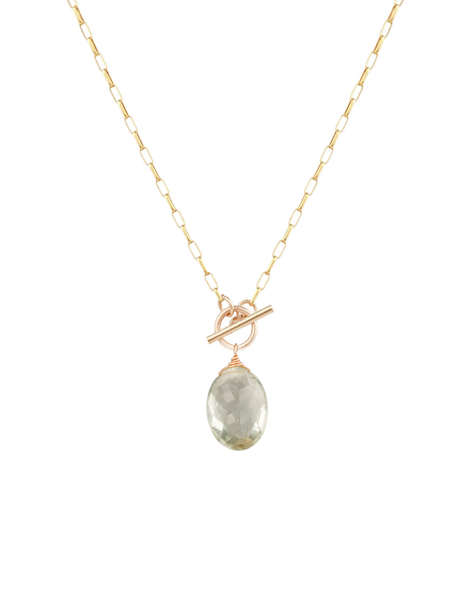 Prasiolite Toggle Necklace 14k Gold Filled, Prasiolite
