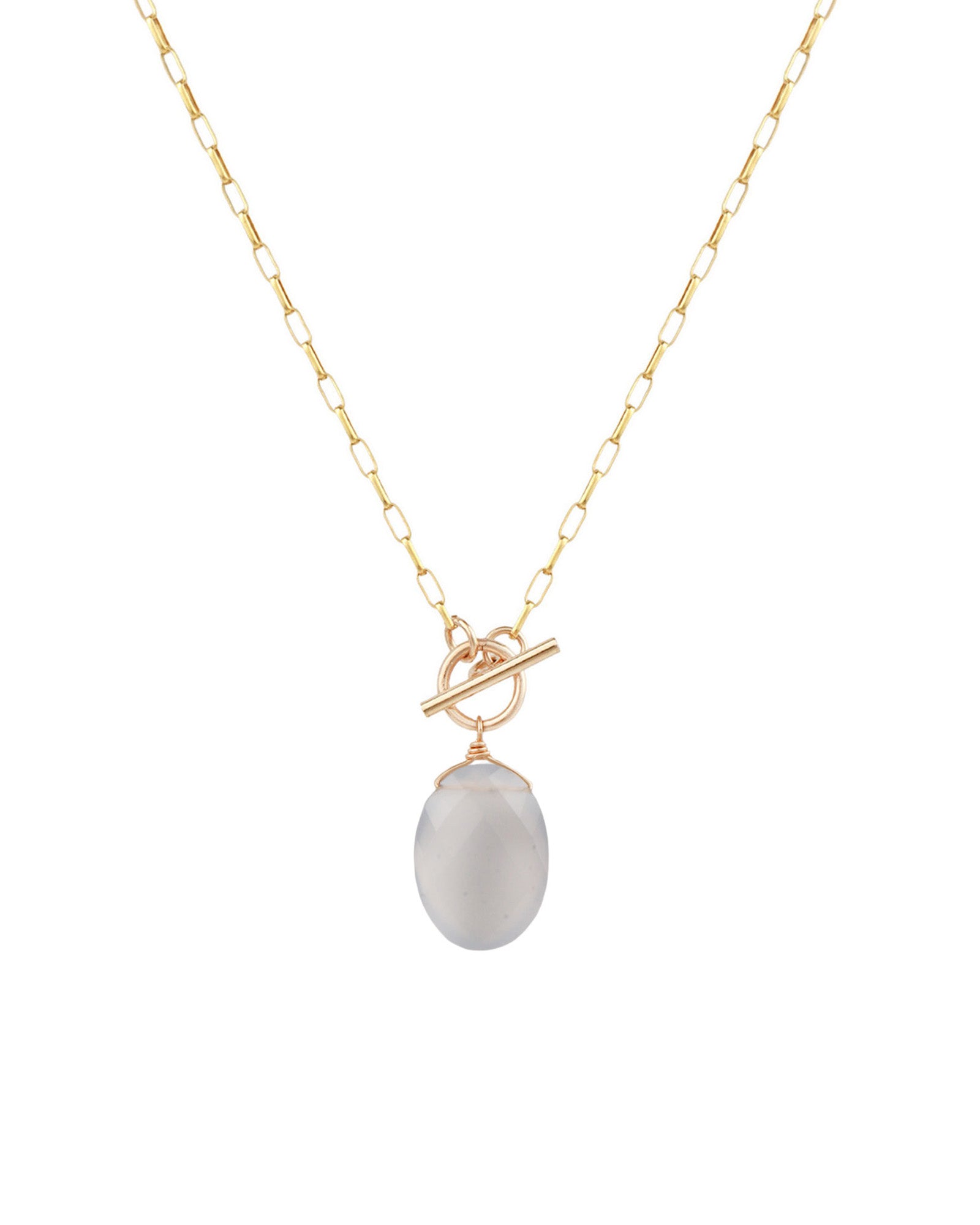 Natural Chalcedony Toggle Necklace 14k Gold Filled, Natural Chalcedony