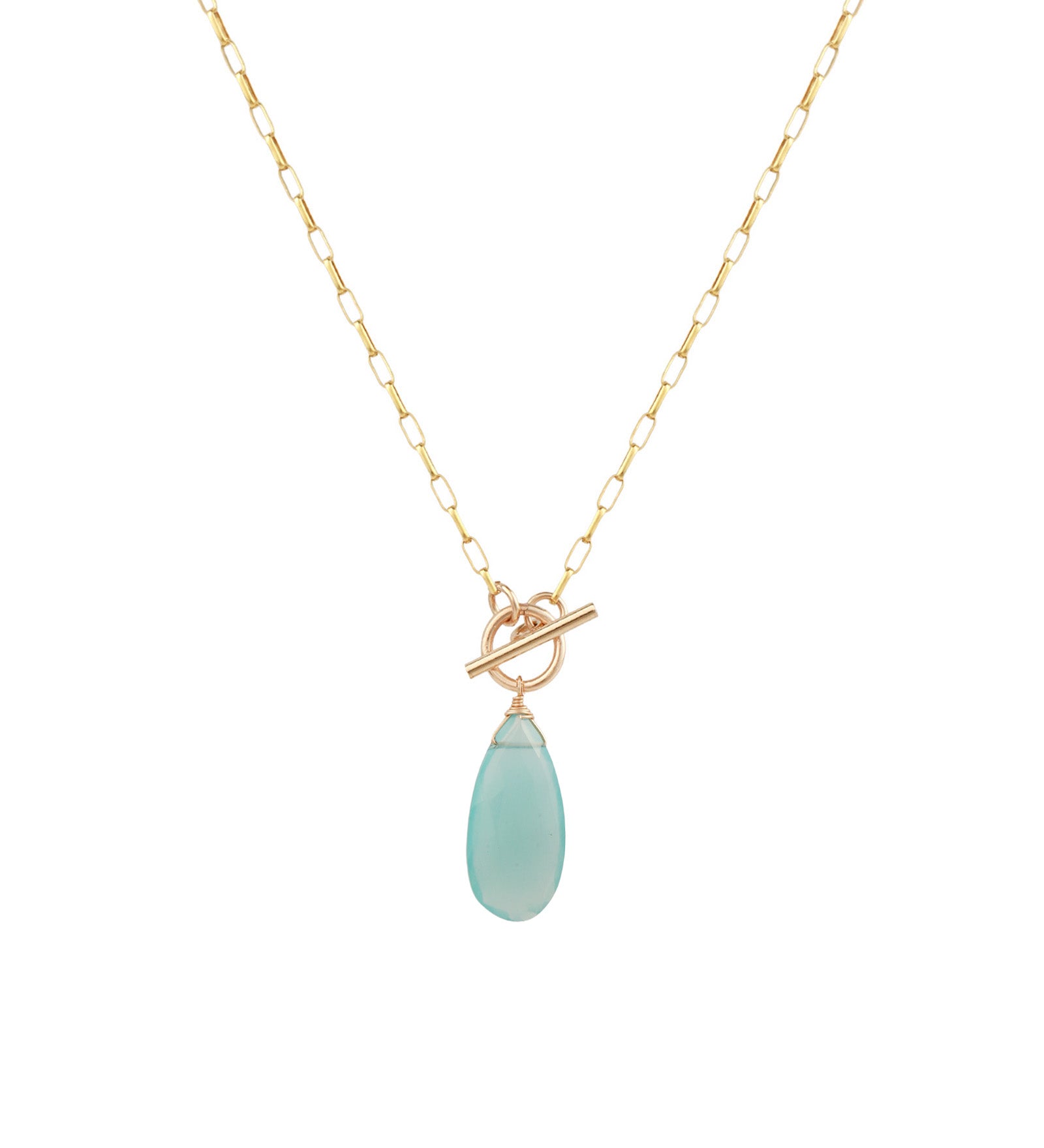 Blue Chalcedony Toggle Necklace 14k Gold Filled, Blue Chalcedony