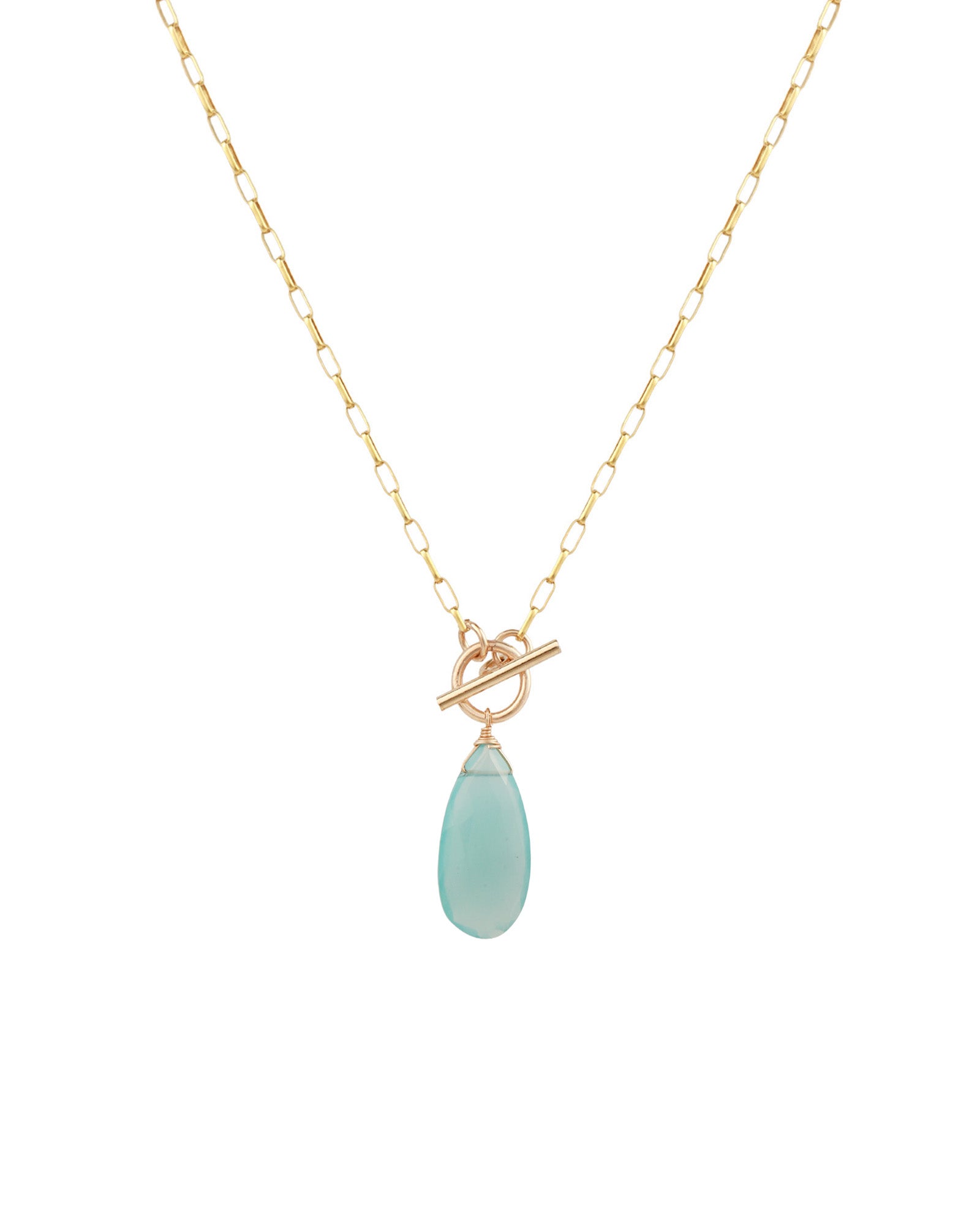 Blue Chalcedony Toggle Necklace 14k Gold Filled, Blue Chalcedony
