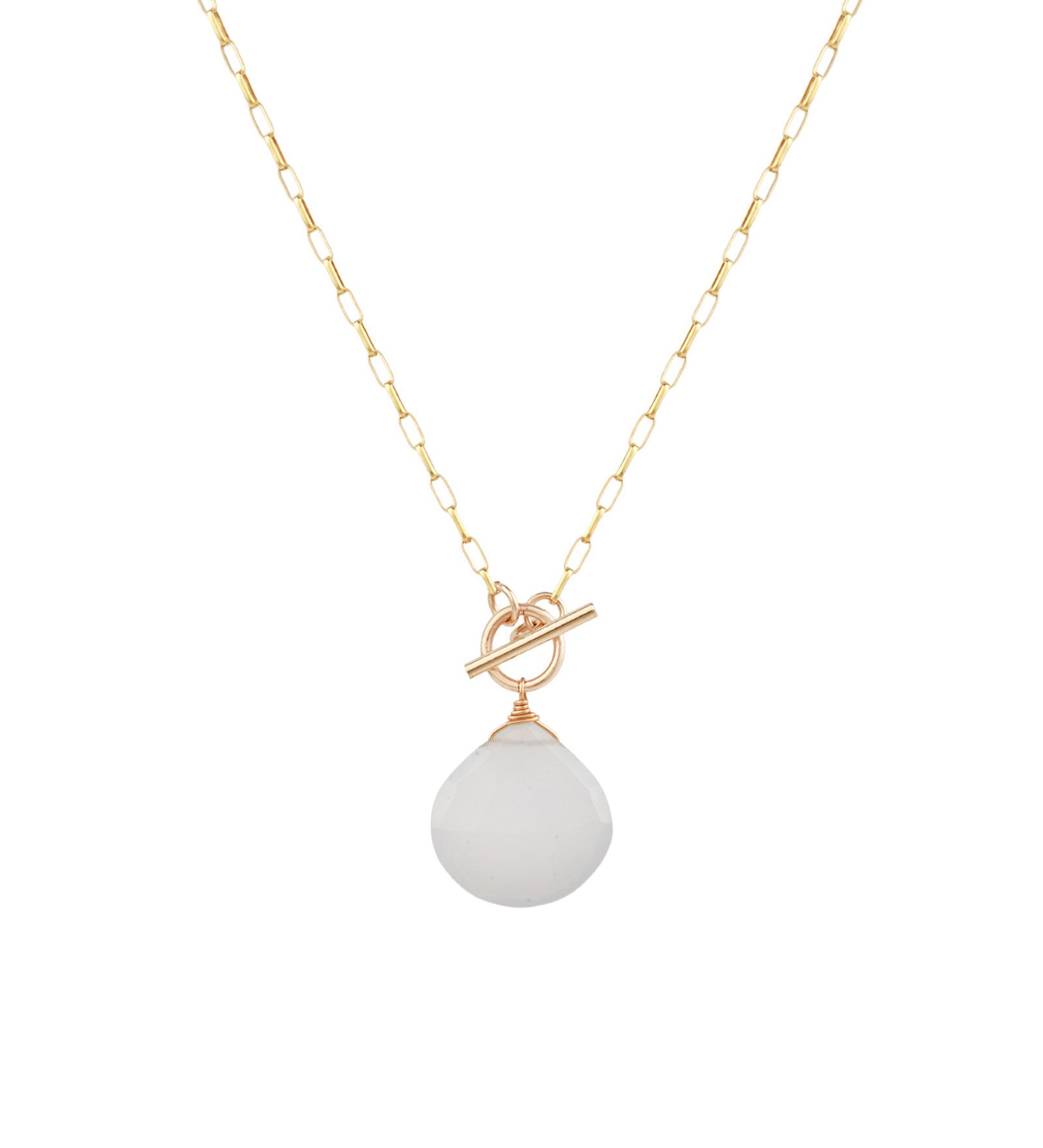 Light Blue Chalcedony Toggle Necklace 14k Gold Filled, Light Blue Chalcedony