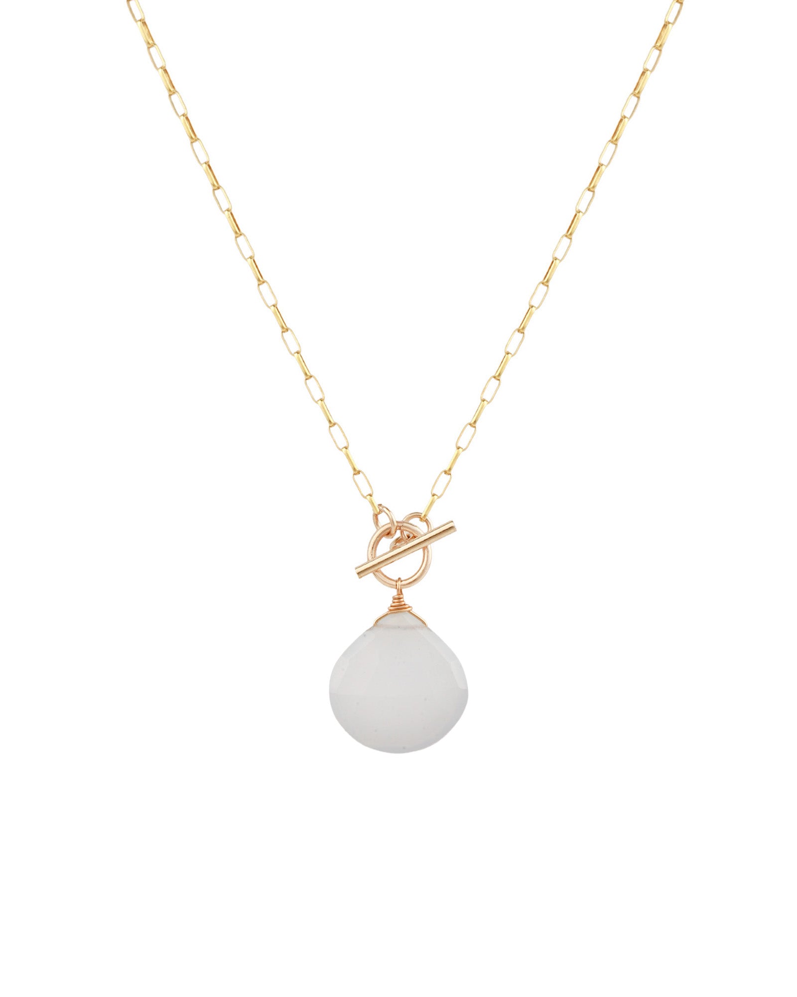 Light Blue Chalcedony Toggle Necklace 14k Gold Filled, Light Blue Chalcedony
