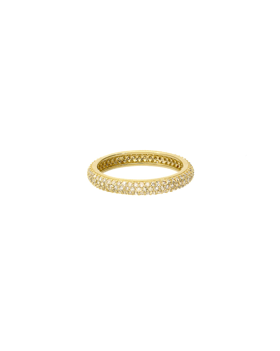 3 Row Pave Thin Ring 14k Yellow Gold, Diamond / 5.5