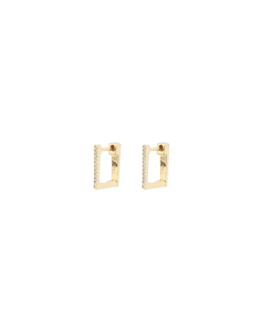 Goldhive-Half Pave Square Huggies | 10mm-Earrings-14k Yellow Gold, Diamond-Blue Ruby Jewellery-Vancouver Canada