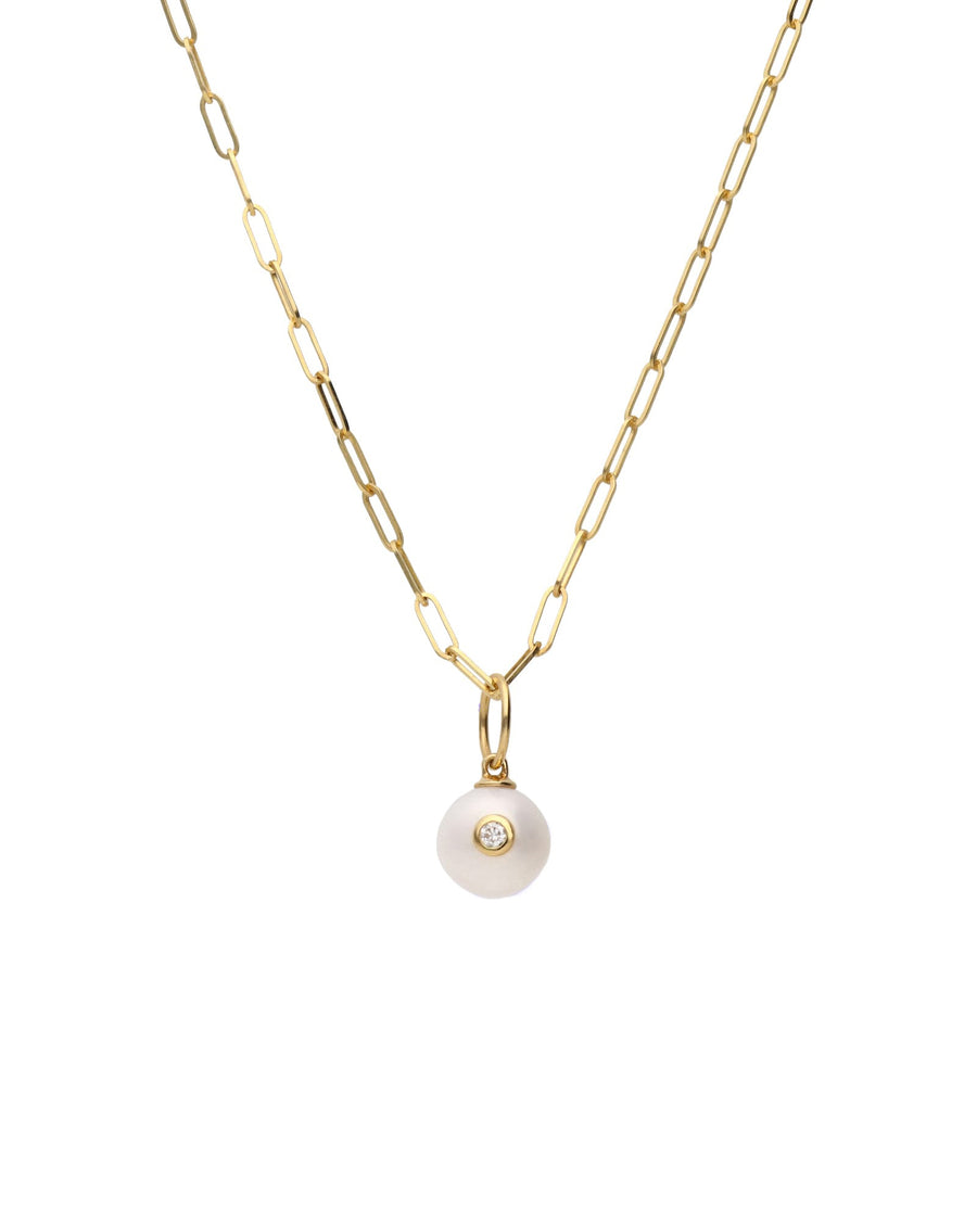 Diamond + Pearl Paperclip Necklace 14k Yellow Gold, White Pearl