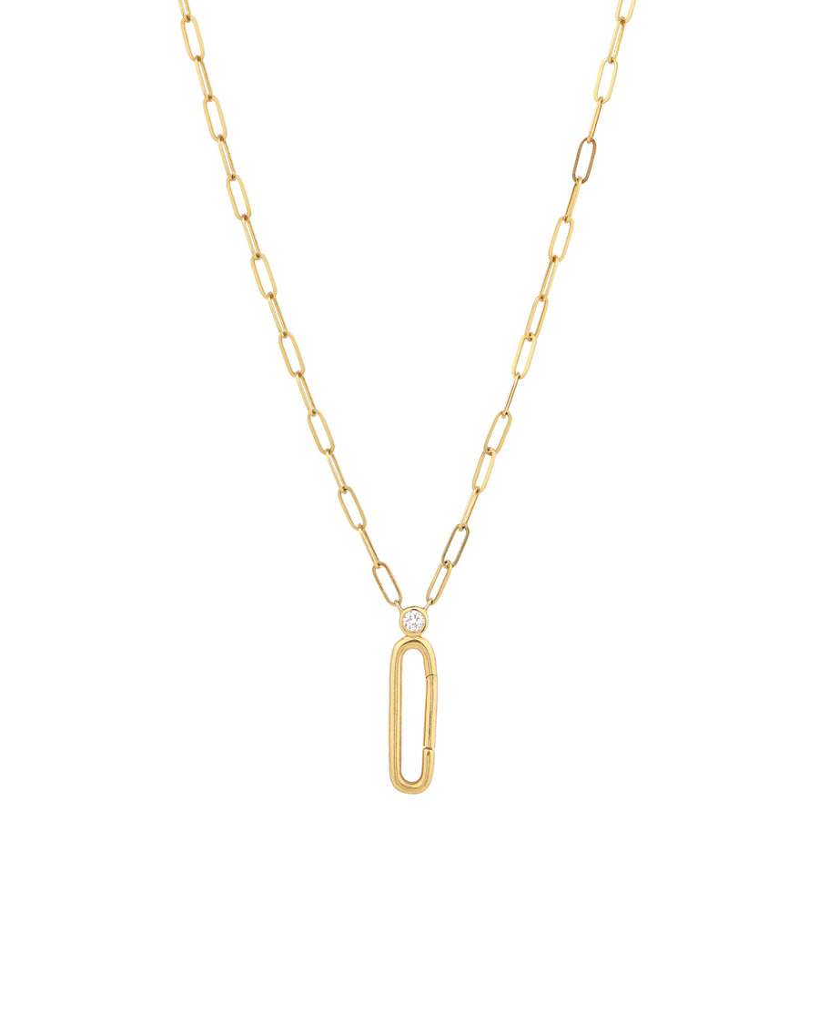 Paperclip Bezel Diamond Charm Holder Necklace 14k Yellow Gold, Diamond