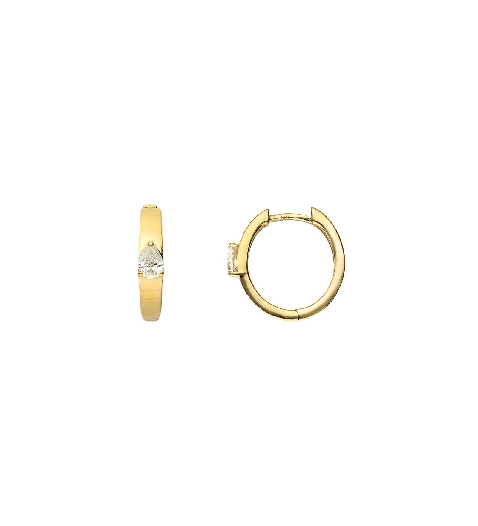 Goldhive-Diamond Pear Shaped Huggies | 14mm-Earrings-14k Yellow Gold, Diamond-Blue Ruby Jewellery-Vancouver Canada