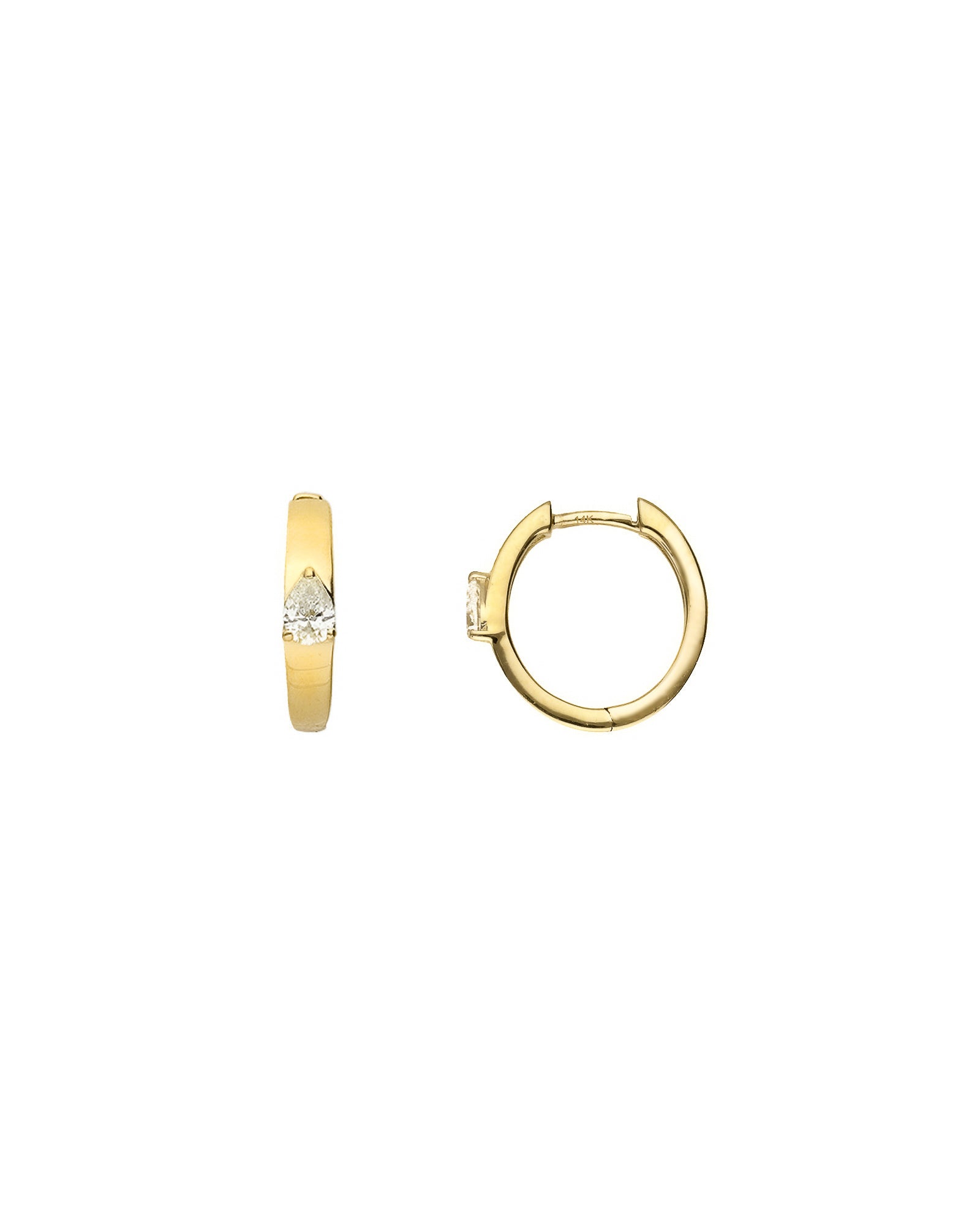Goldhive-Diamond Pear Shaped Huggies | 14mm-Earrings-14k Yellow Gold, Diamond-Blue Ruby Jewellery-Vancouver Canada