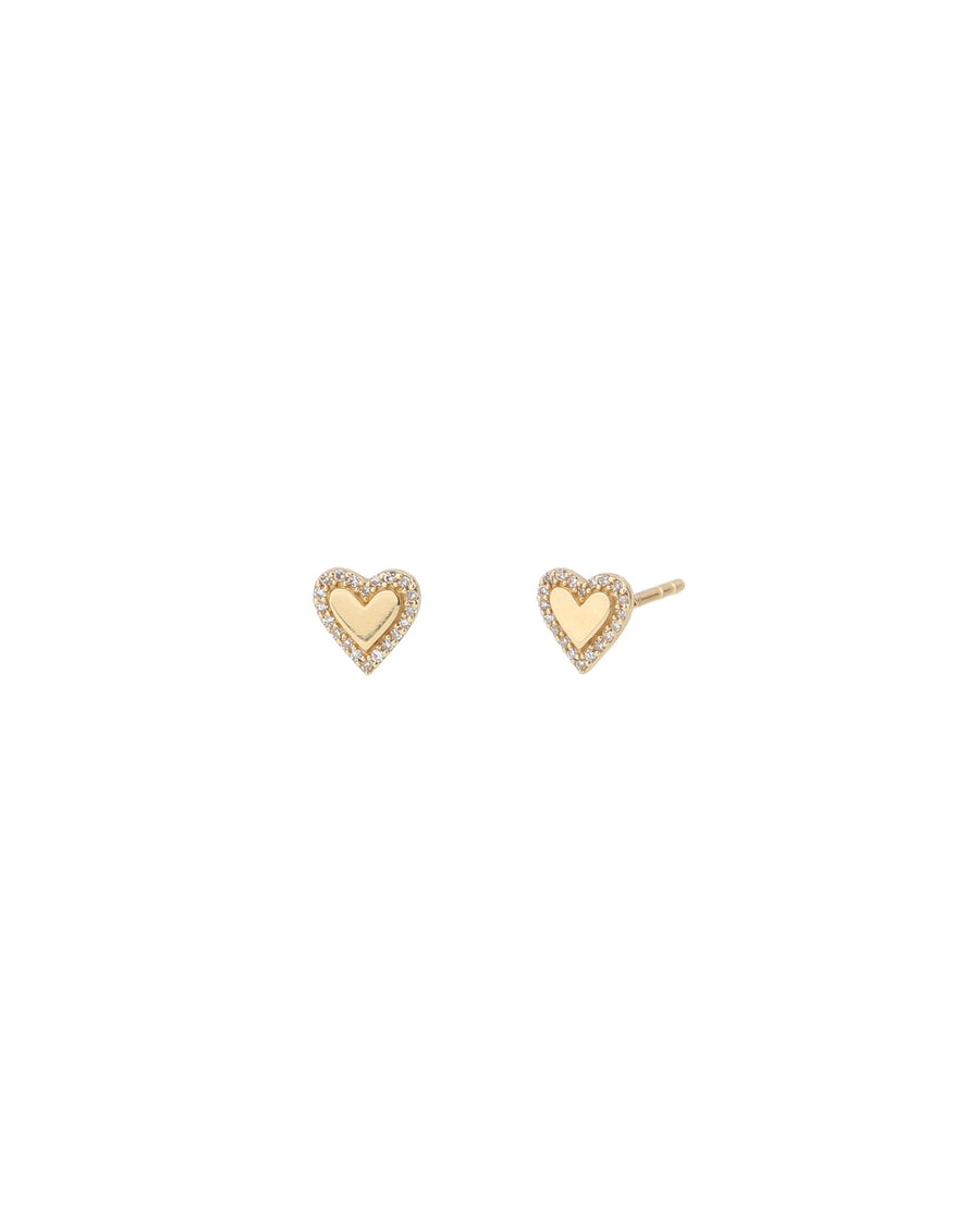 Pave Outline Heart Studs 14k Yellow Gold, Diamond