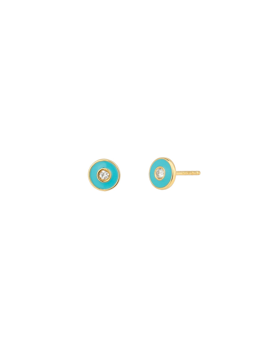 Goldhive-Enamel Diamond Disc Studs-Earrings-14k Yellow Gold, Diamond-Blue Ruby Jewellery-Vancouver Canada