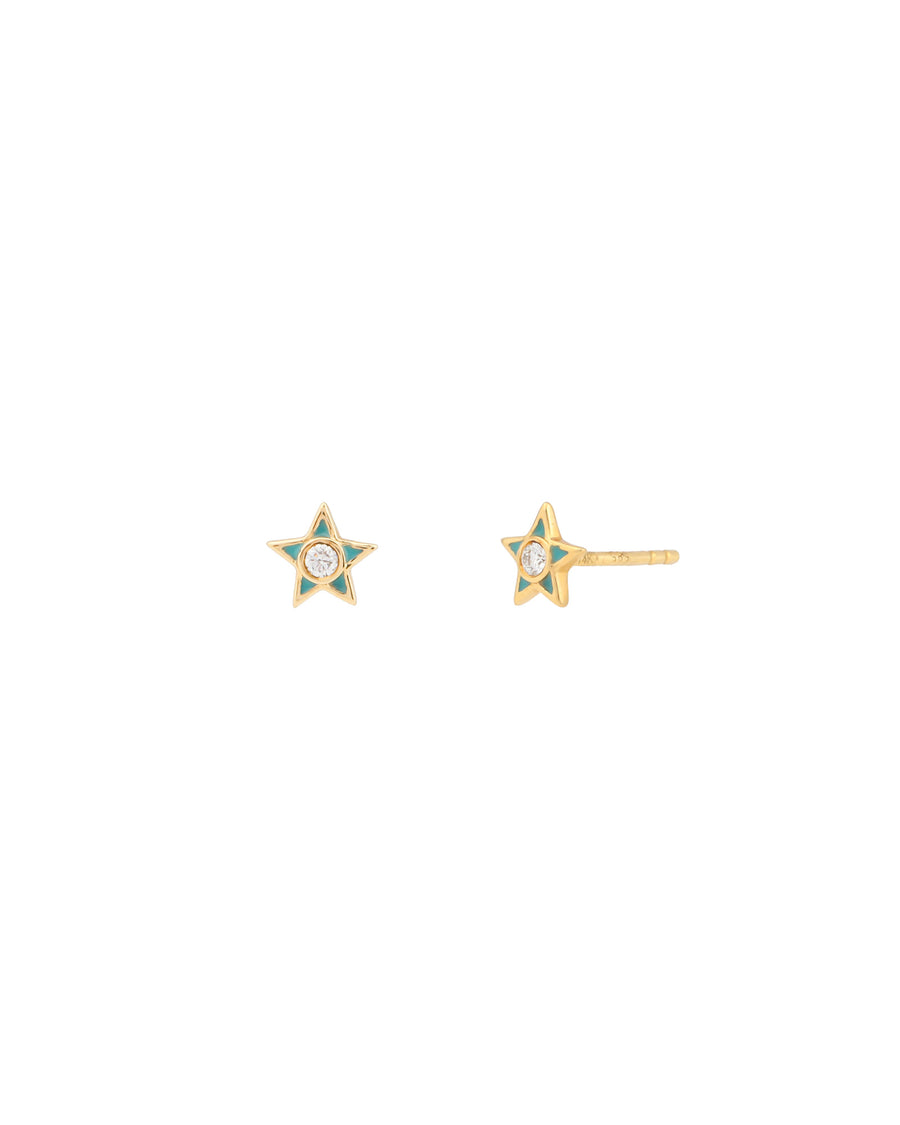Goldhive-Enamel Diamond Star Studs-Earrings-14k Yellow Gold, Diamond-Blue Ruby Jewellery-Vancouver Canada