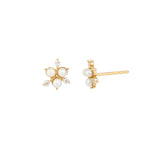 Pearl Diamond Cluster Studs 14k Yellow Gold, Diamond