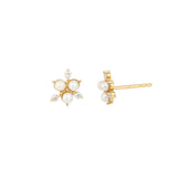Pearl Diamond Cluster Studs 14k Yellow Gold, Diamond