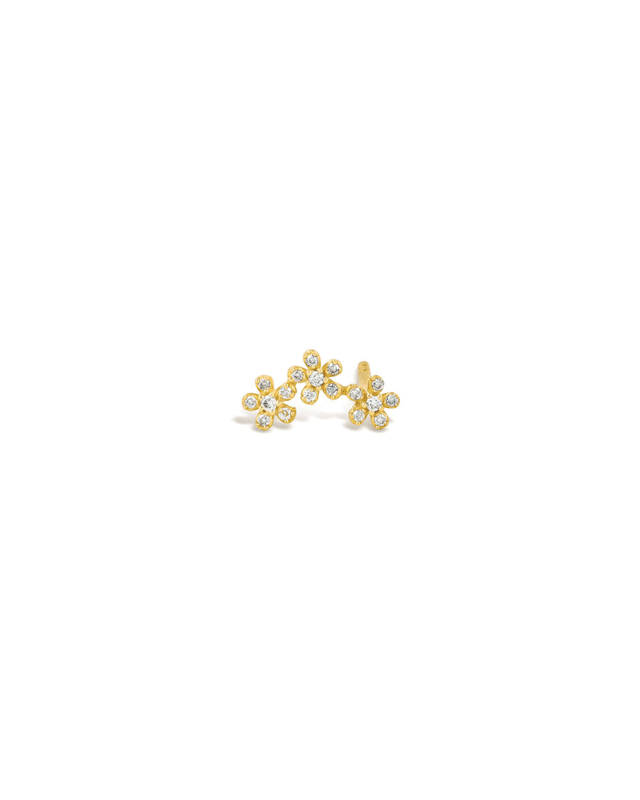 3 Curved Pave Daisy Stud 14k Yellow Gold, Diamond
