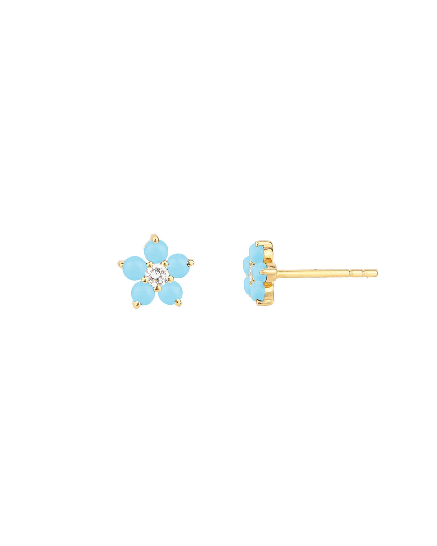 Goldhive-Turquoise + Diamond Flower Studs-Earrings-14k Yellow Gold, Diamond, Turquoise-Blue Ruby Jewellery-Vancouver Canada