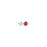 Double Diamond + Ruby Stud 14k Yellow Gold, Diamond