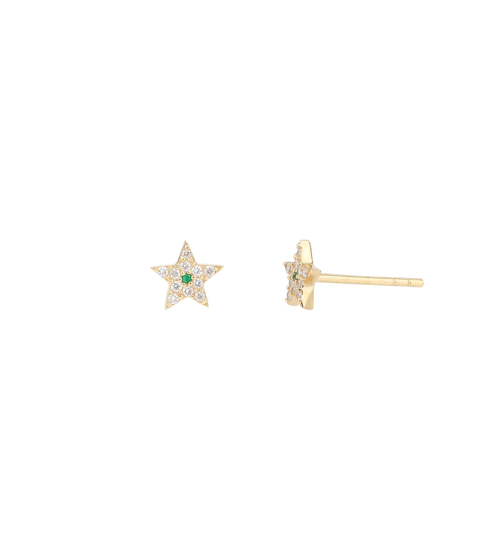 Pave Emerald Star Studs 14k Yellow Gold, Diamond
