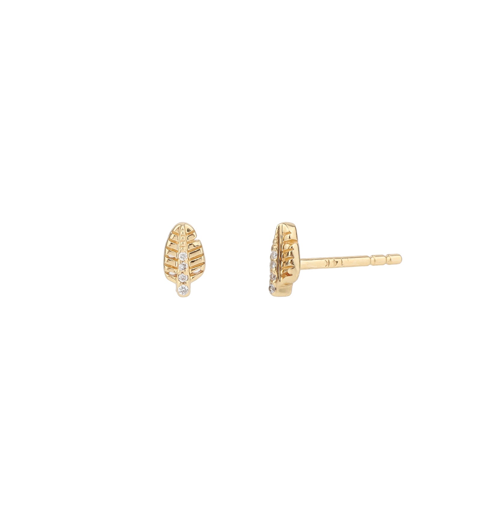 Diamond Leaf Studs 14k Yellow Gold, Diamond
