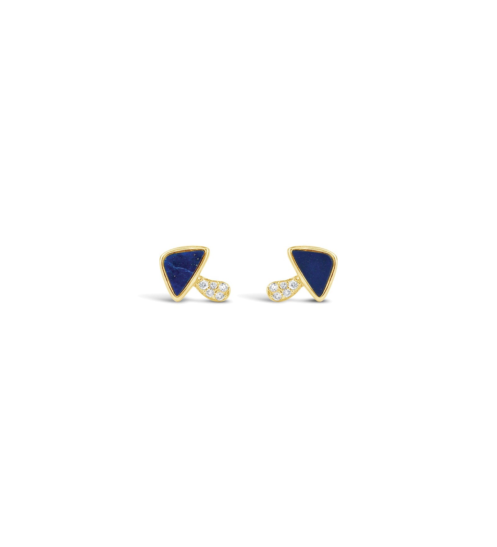 Diamond Stone Mushroom Studs 14k Yellow Gold / Lapis