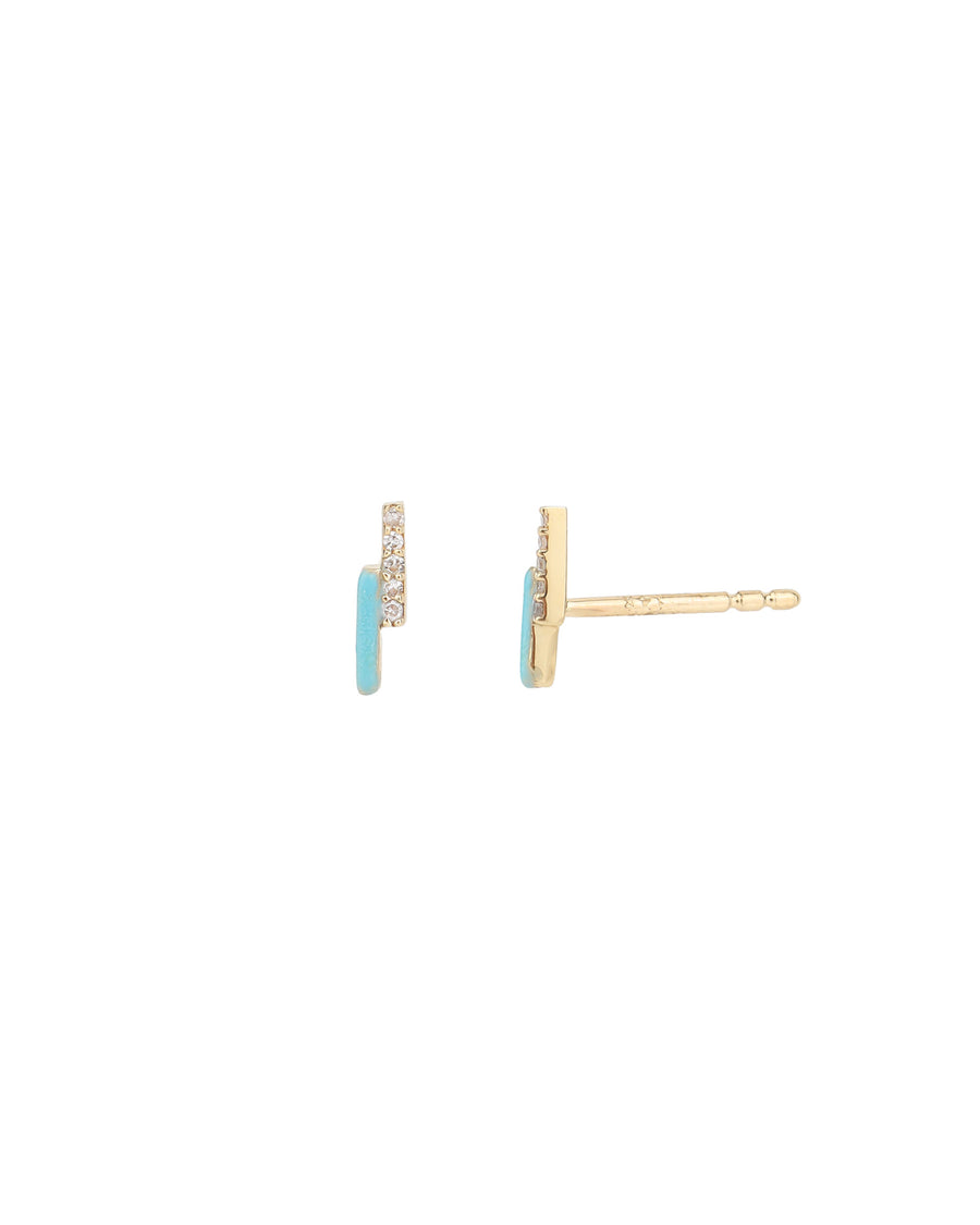 Goldhive-Double Pave Enamel Bar Studs-Earrings-14k Yellow Gold, Diamond-Blue Ruby Jewellery-Vancouver Canada