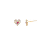 Pave Ruby Heart Studs 14k Yellow Gold, Diamond
