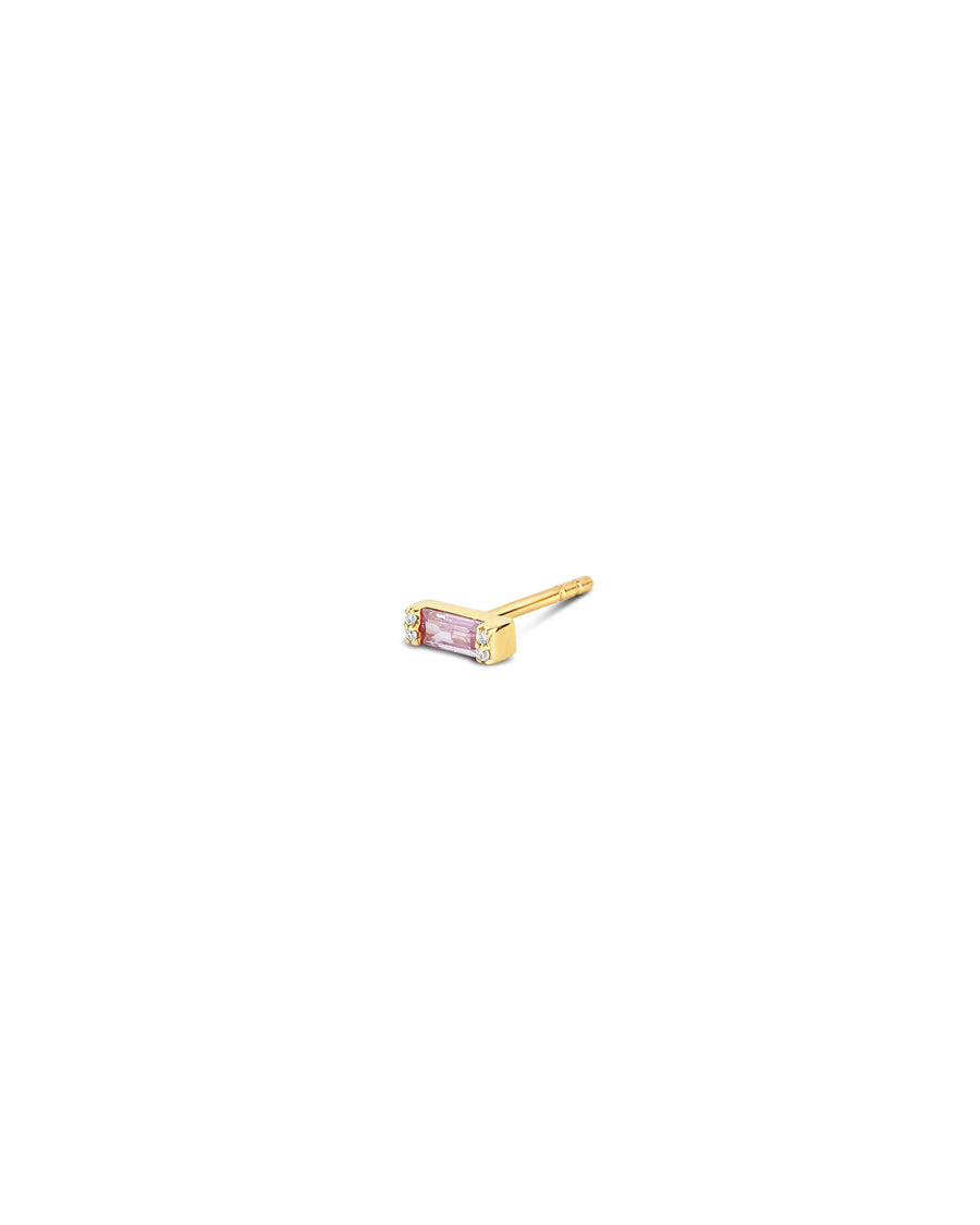 Goldhive-Baguette Diamond + Pink Sapphire Stud-Earrings-14k Yellow Gold, Pink Sapphire-Blue Ruby Jewellery-Vancouver Canada