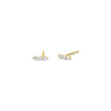 3 Diamond Bar Studs 14k Yellow Gold, Diamond