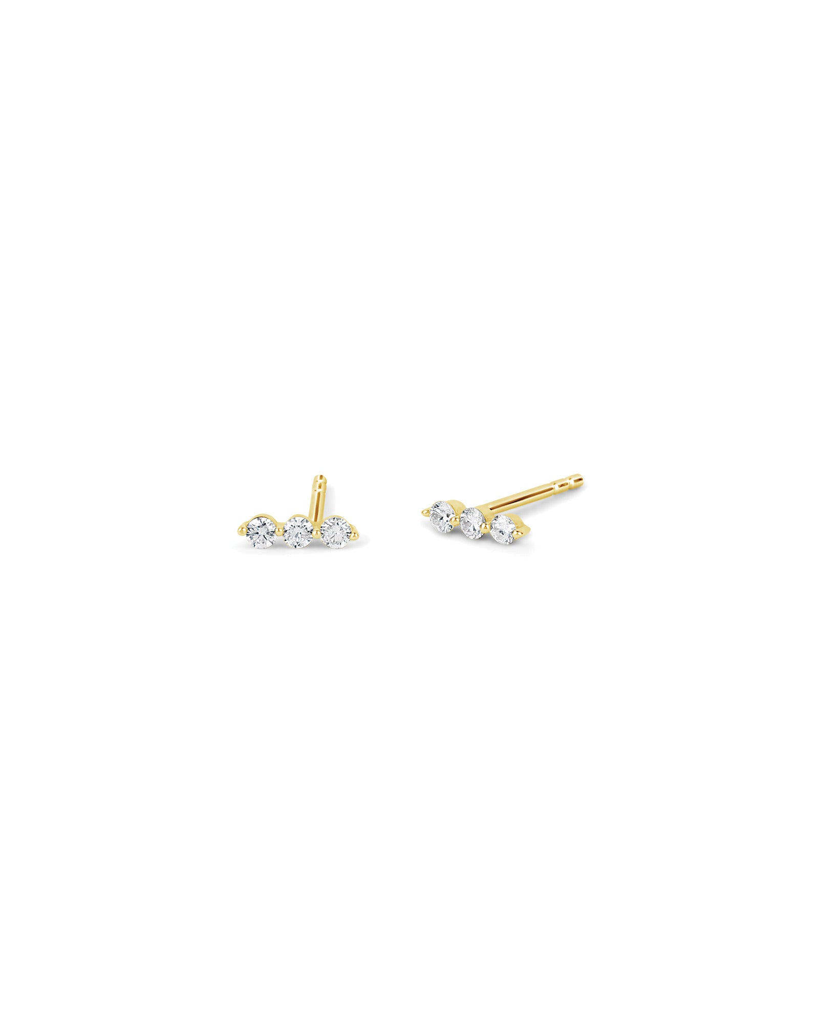 3 Diamond Bar Studs 14k Yellow Gold, Diamond
