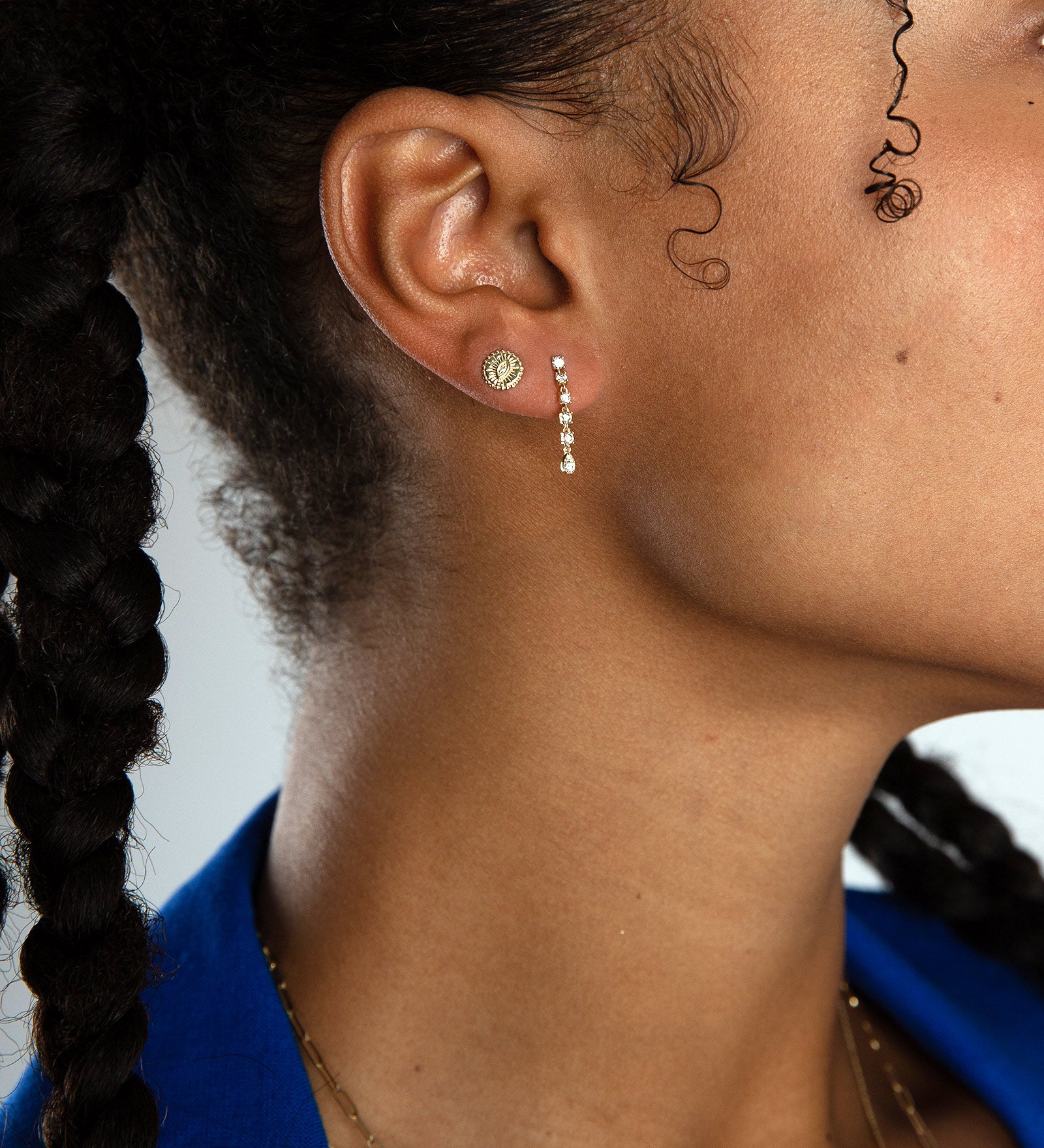 Disc Evil Eye Studs 14k Yellow Gold, Diamond