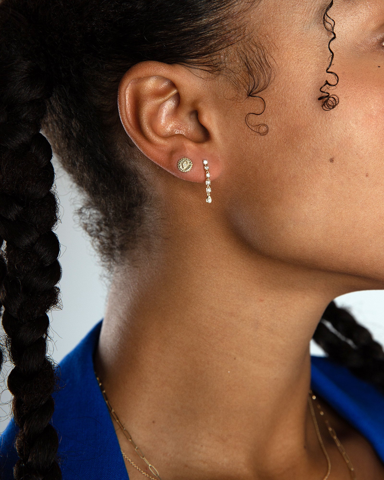 Disc Evil Eye Studs 14k Yellow Gold, Diamond