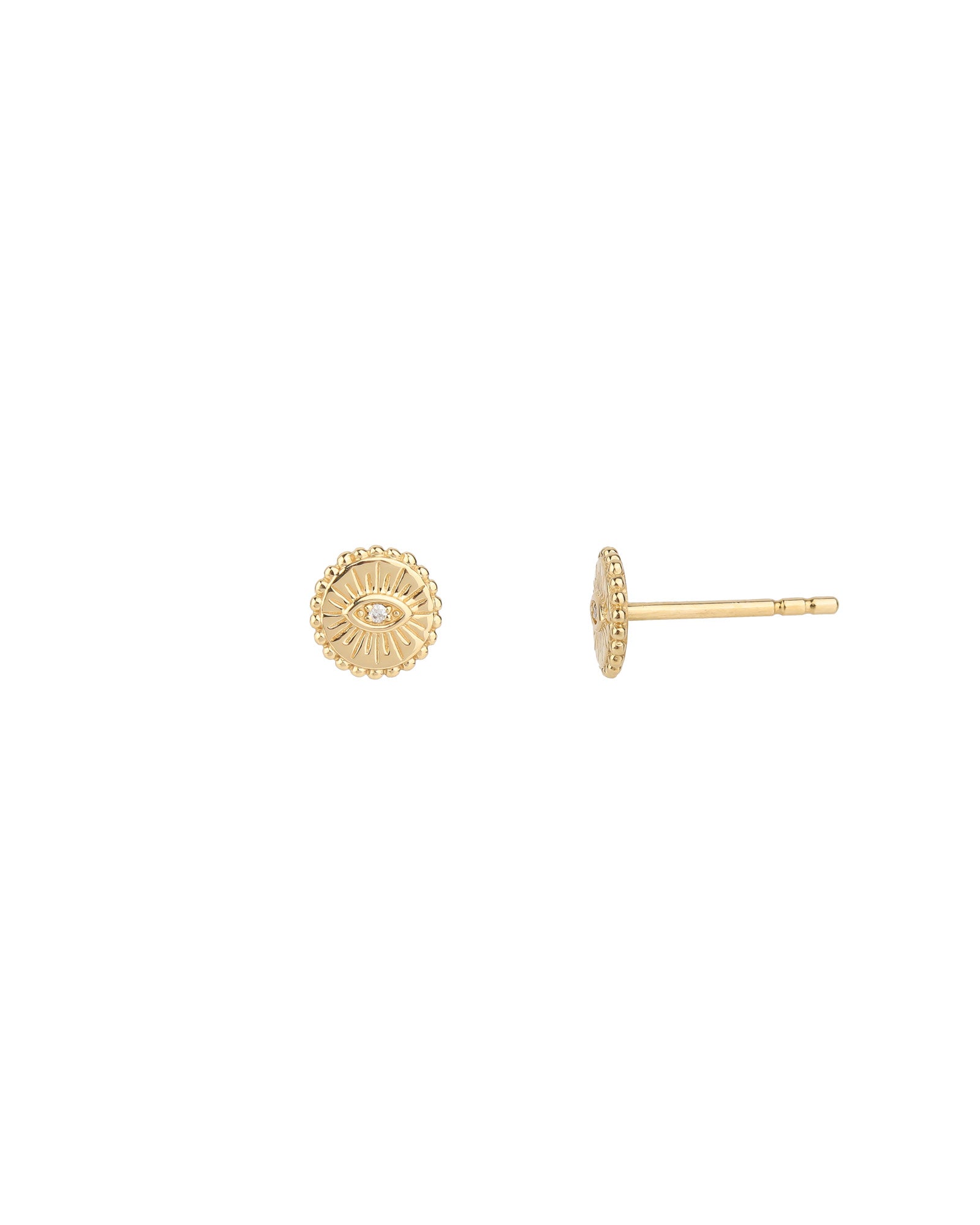 Disc Evil Eye Studs 14k Yellow Gold, Diamond