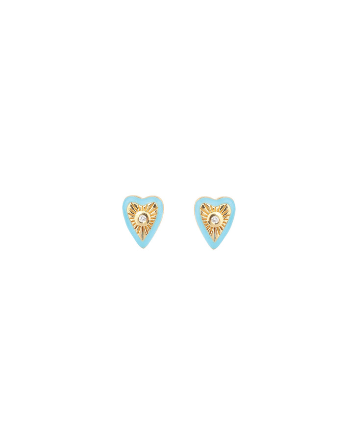 Goldhive-Enamel Diamond Heart Studs-Earrings-14k Yellow Gold, Diamond-Blue Ruby Jewellery-Vancouver Canada