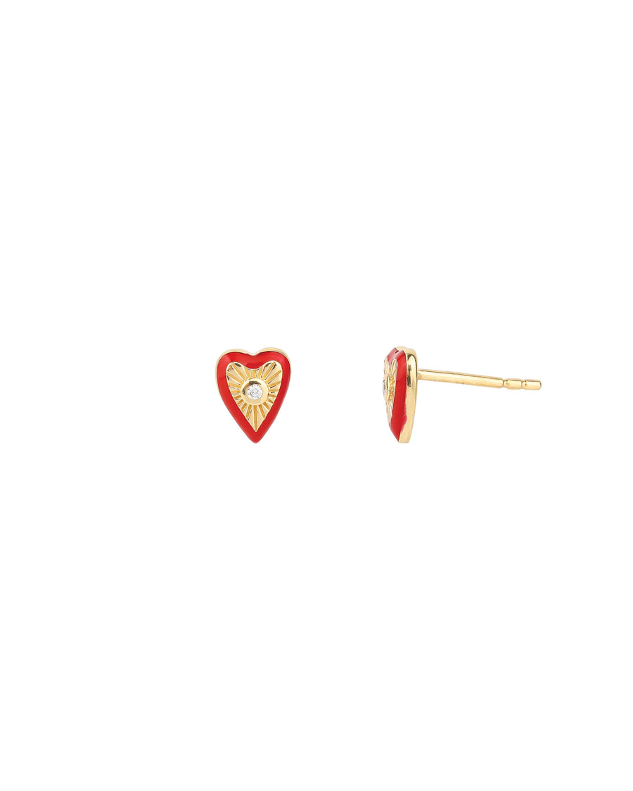 Goldhive-Enamel Diamond Heart Studs-Earrings-14k Yellow Gold, Diamond-Blue Ruby Jewellery-Vancouver Canada