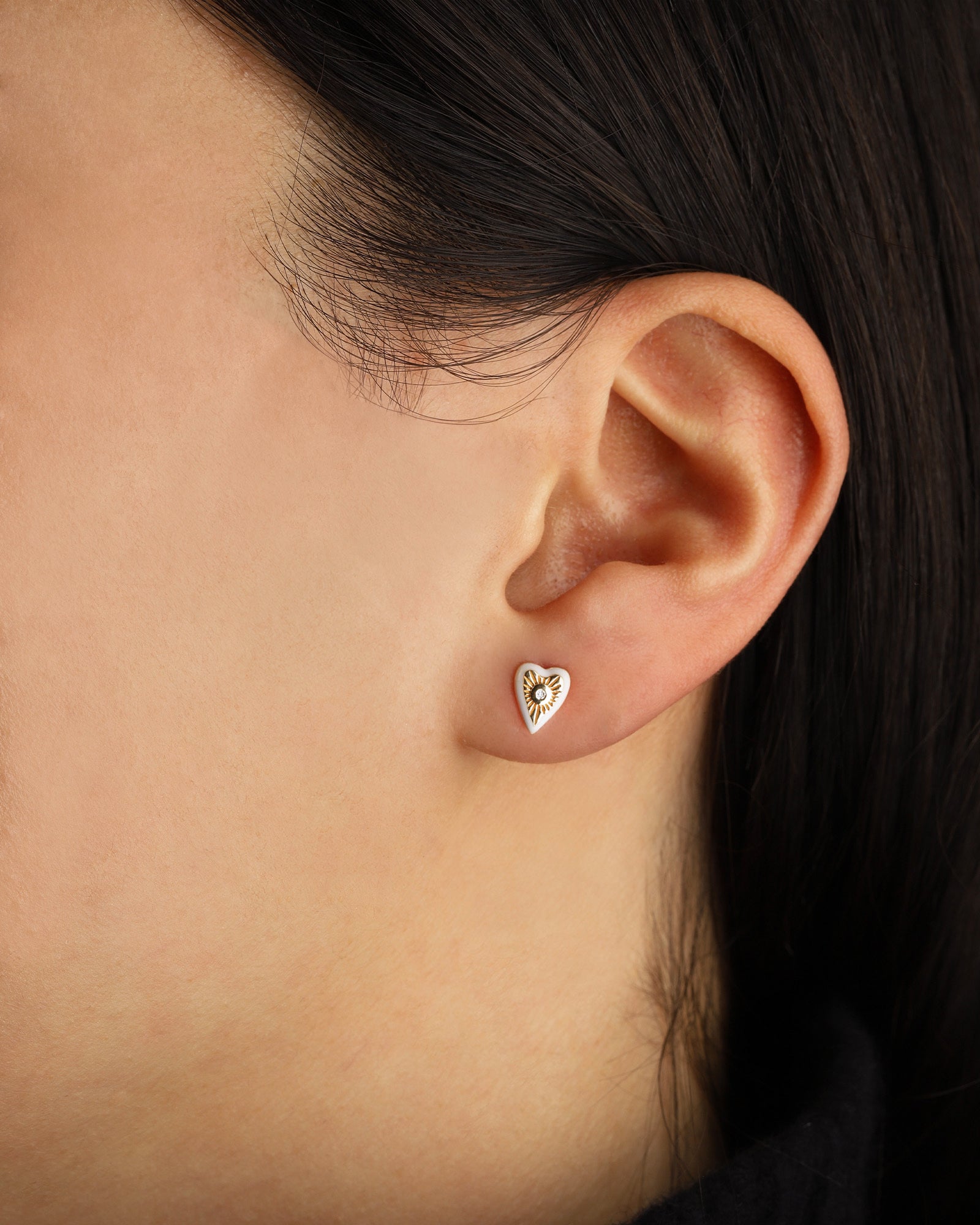 Goldhive-Enamel Diamond Heart Studs-Earrings-Blue Ruby Jewellery-Vancouver Canada