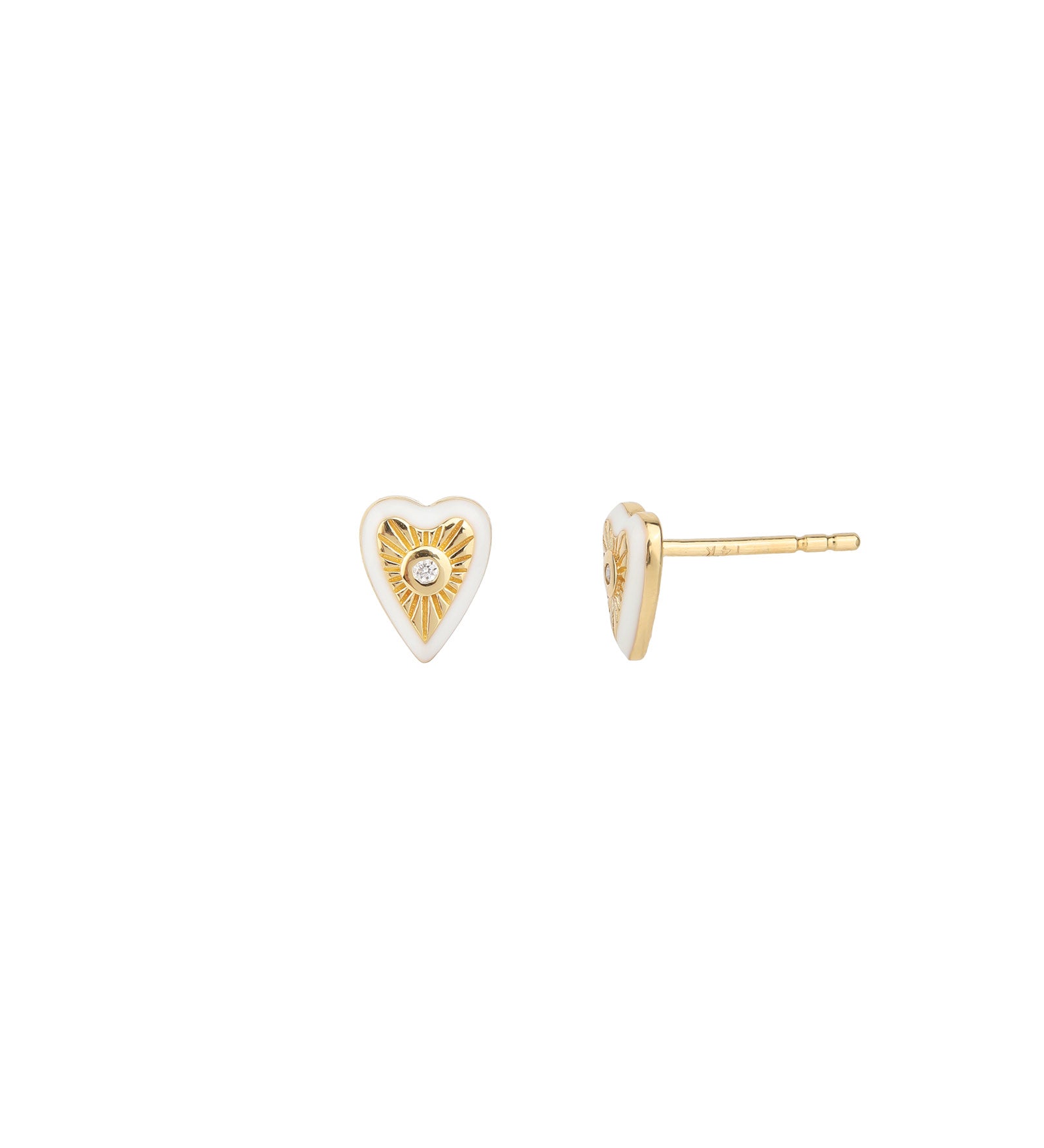 Goldhive-Enamel Diamond Heart Studs-Earrings-14k Yellow Gold, Diamond-Blue Ruby Jewellery-Vancouver Canada