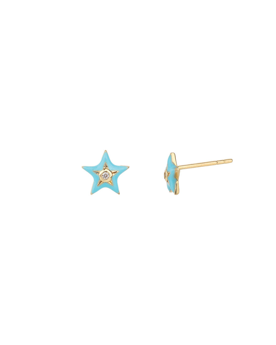 Goldhive-Enamel Star Diamond Studs-Earrings-14k Yellow Gold, Diamond-Blue Ruby Jewellery-Vancouver Canada