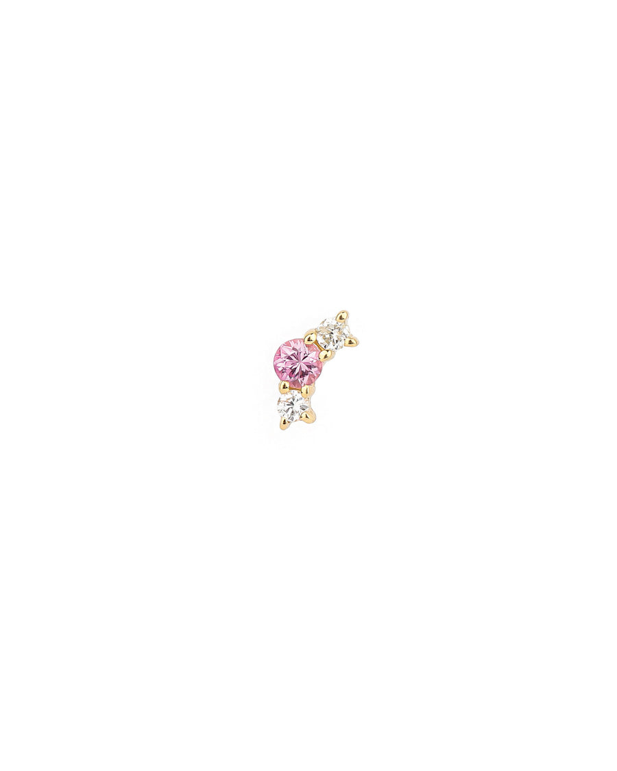 Triple Pink Sapphire + Diamond Curved Stud 14k Yellow Gold, Diamond