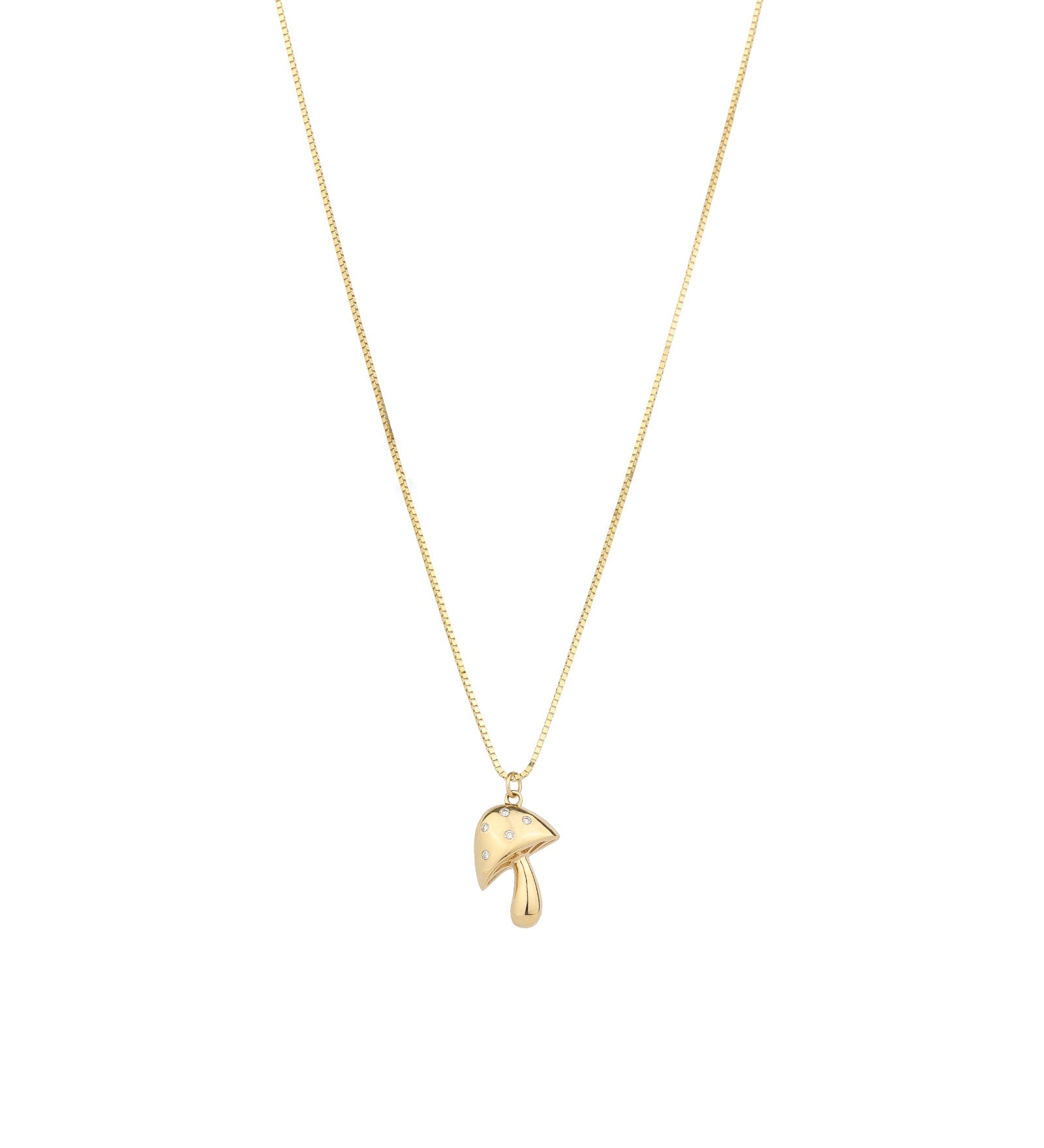 Goldhive-Diamond Mushroom Box Chain Necklace-Necklaces-14k Yellow Gold, Diamond-Blue Ruby Jewellery-Vancouver Canada