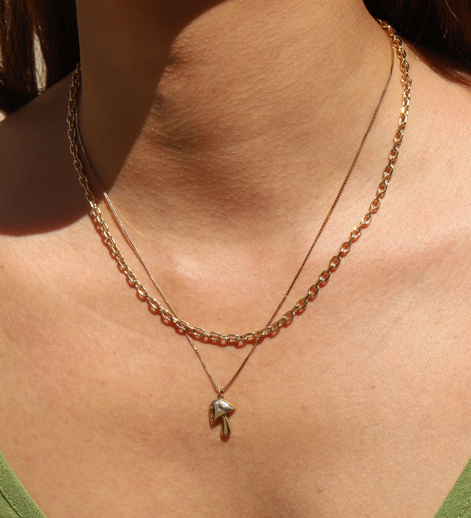 Goldhive-Diamond Mushroom Box Chain Necklace-Necklaces-Blue Ruby Jewellery-Vancouver Canada