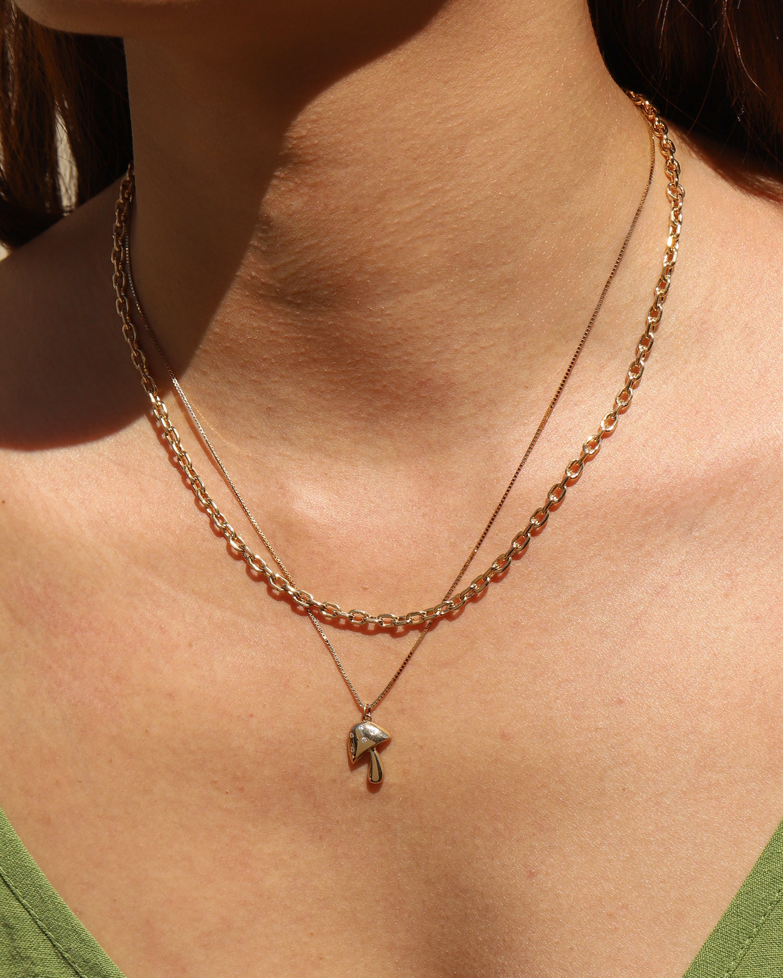 Goldhive-Diamond Mushroom Box Chain Necklace-Necklaces-Blue Ruby Jewellery-Vancouver Canada