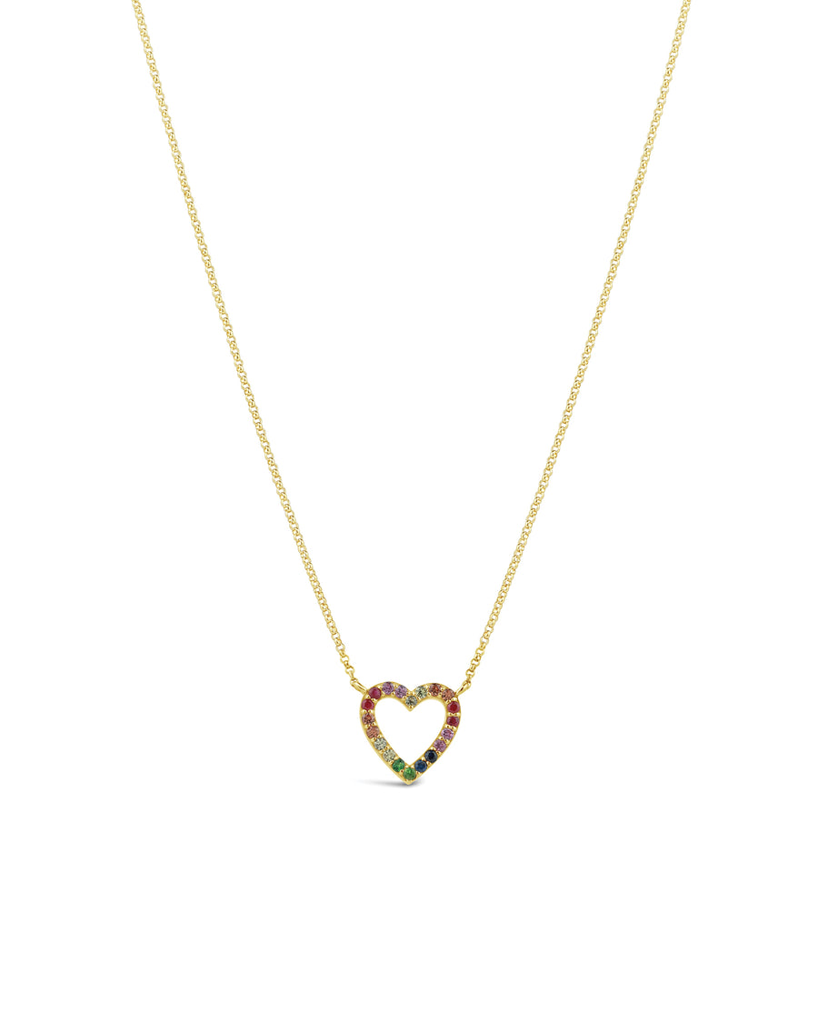 Open Heart Multi Necklace 14k Yellow Gold, Multi Sapphire