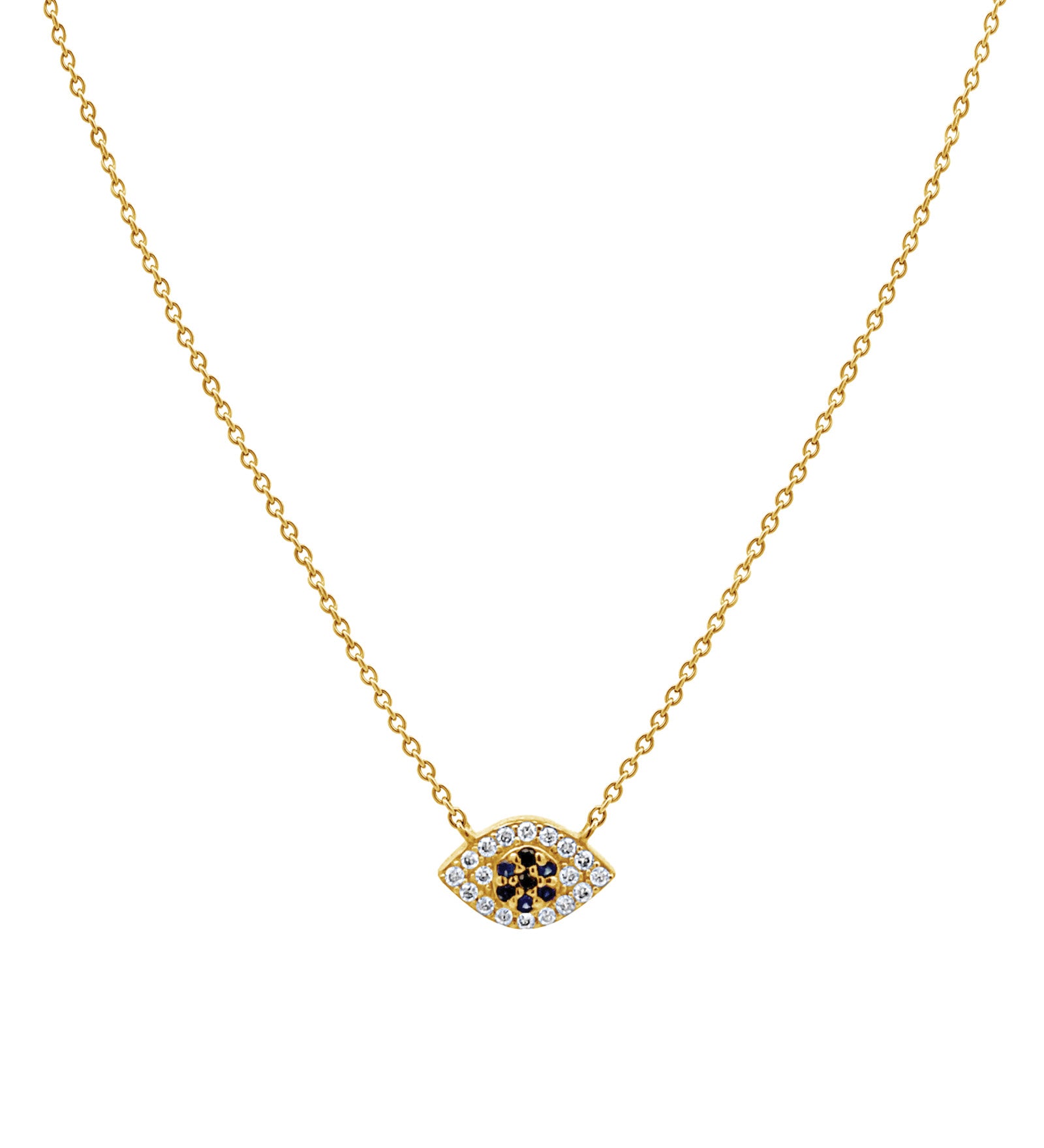 Goldhive-Evil Eye Pavé Diamond Necklace-14k Yellow Gold, Diamond, Sapphire-Blue Ruby Jewellery-Vancouver Canada